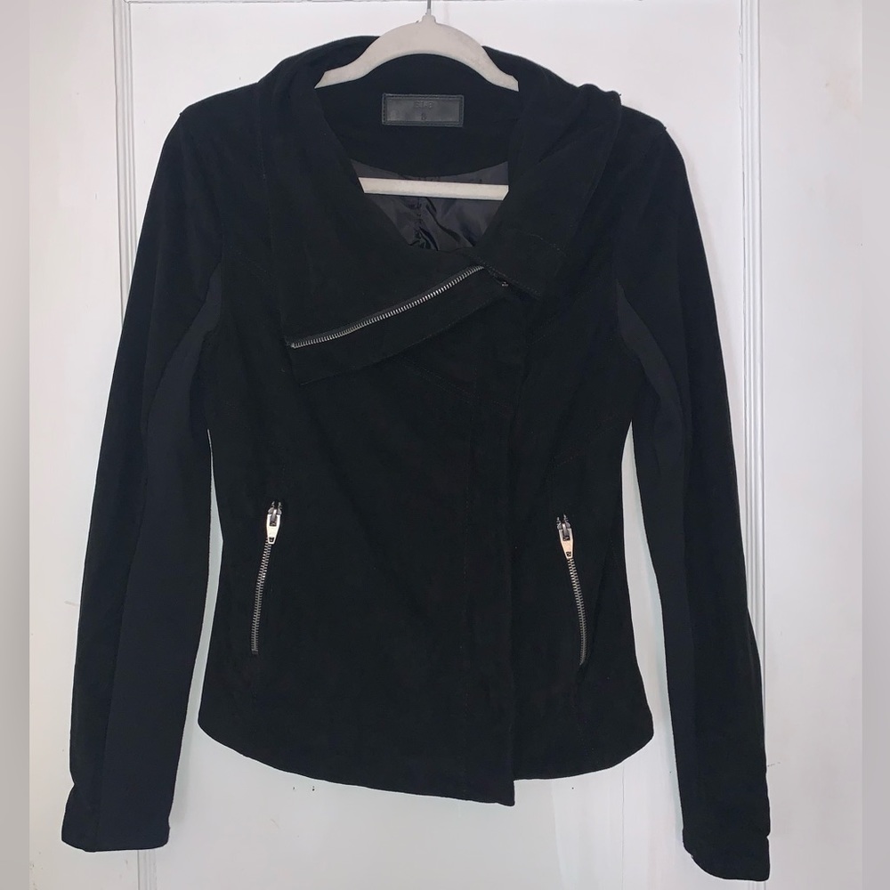 Sl8 Black Faux Suede Moto Jacket Cowl Neck Zip Up
